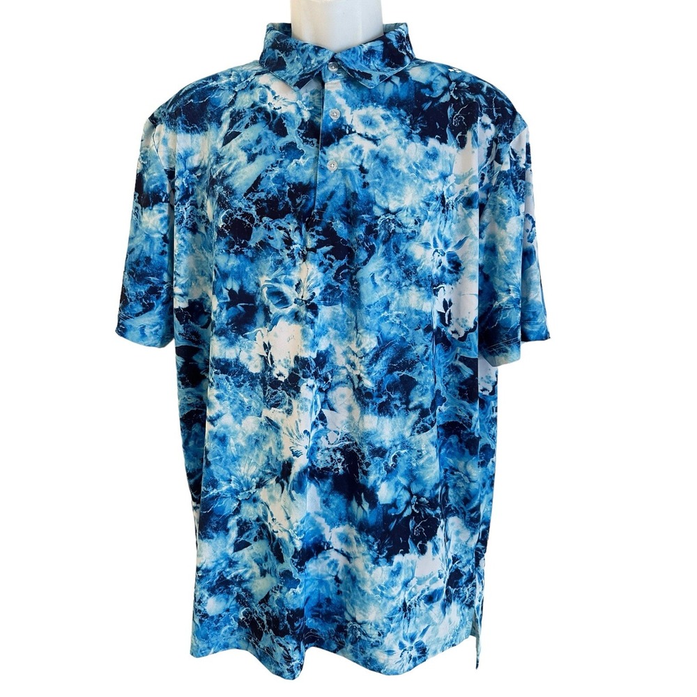 Scales Mens Polo Shirt Blue Golf‎ Floral Cosmic L
